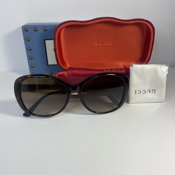 New - Gucci GG0849SK Havana Blue Brown Gradient Sunglasses - Picture 10 of 13